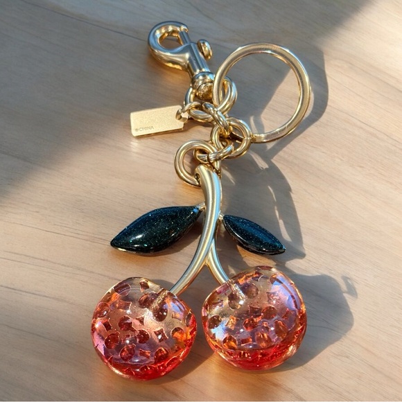 Coach Signature Double Cherry Bag Charm Key Ring NWOT - Picture 2 of 11